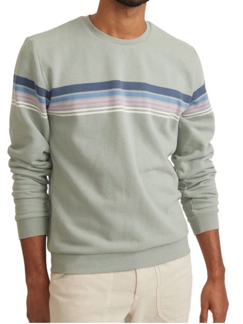 Marine Layer Signature Chest Stripe Crewneck Sweatshirt - Size Large